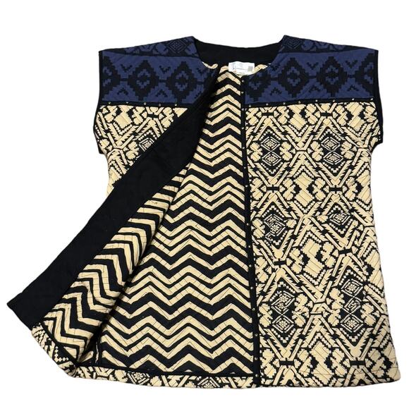 Anthropologie Simona Quilted Vest round neck navy & tan colorblock size medium - Picture 4 of 16